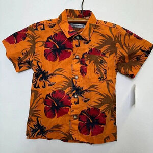 NWT Boy's Pine Peak Blues Orange Hawaiian Aloha Short Sleeve Button Up Size 2T